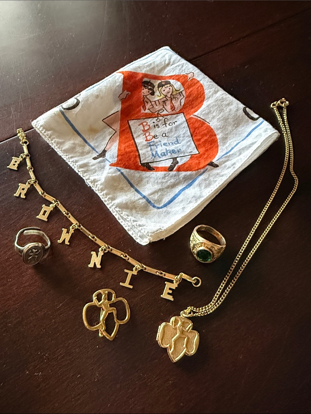 Brownie & Girl Scout Jewelry & Hankie Mid-1960’s